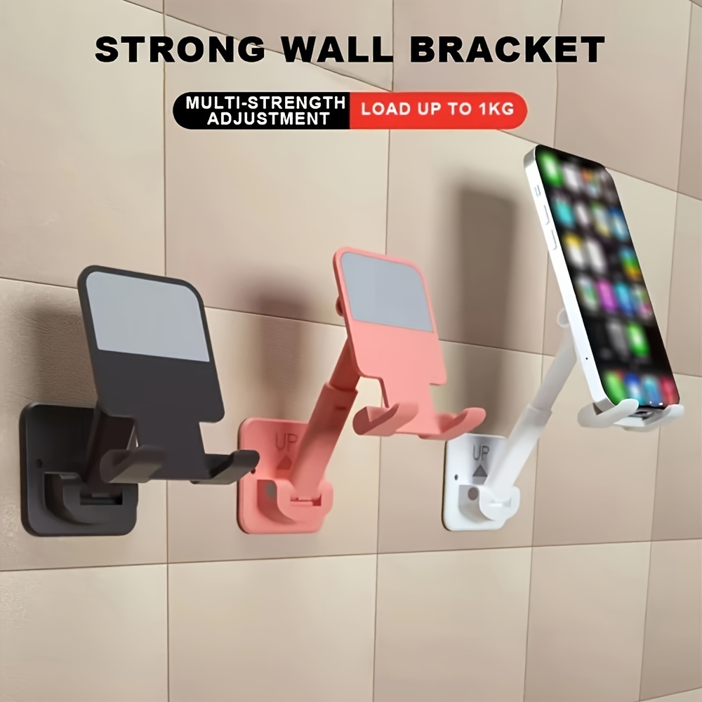 

1pc Wall-mounted Mobile Phone Holder, Reusable, Multi-functional, Self-adhesive, Punch-free, Mobile Phone Holder, Suitable For Wall Bathroom Kitchen Office