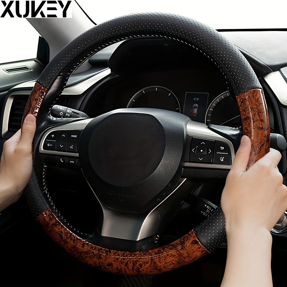 

Xukey Car Steering Wheel Cover Wood Pu Leather Breathable Non-slip Universal 38cm 15inch For Bmw Lexus Honda Toyota Etc..