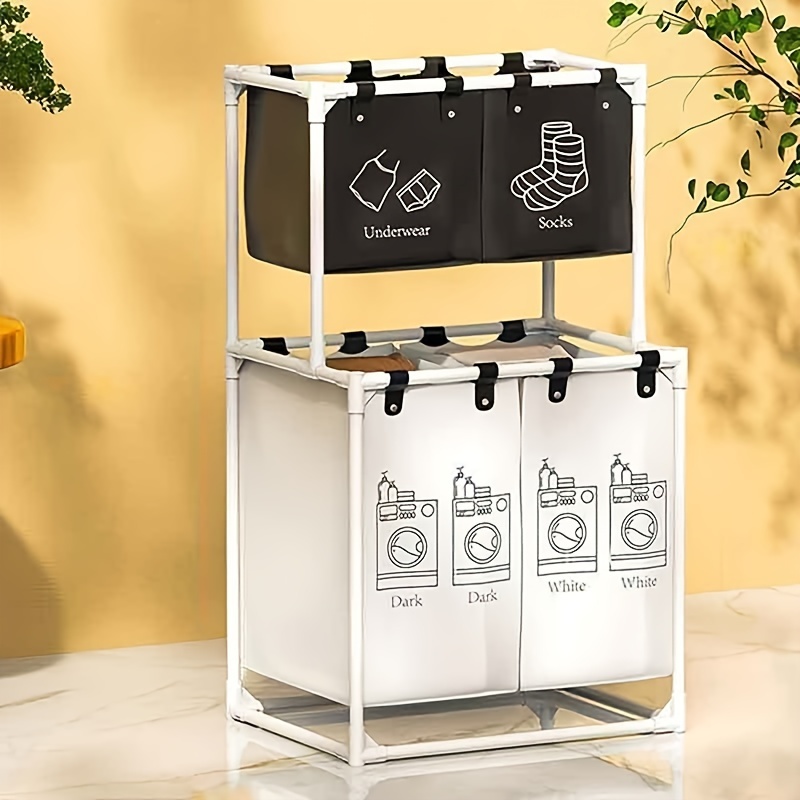 TEMU Laundry Hamper With Divided Liner Bag, White Removable, Collapsible, Rolling Laundry Sorter, Laundry Hamper, Laundry Sorter 4 Sections For Dirty