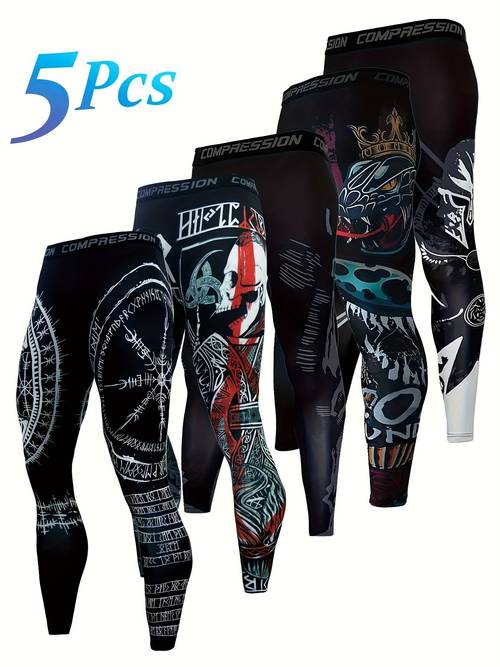 5pcs mens camo compression leggings breathable athletic pants with multi color camouflage prints stretchy workout leggings for gym casual wear muscle support circulation durable activewear for men teens black white gym pants gym leggings running tights sporty design stretch fabric performance wear fitness trainers compression legging men compression short men compression legging 5