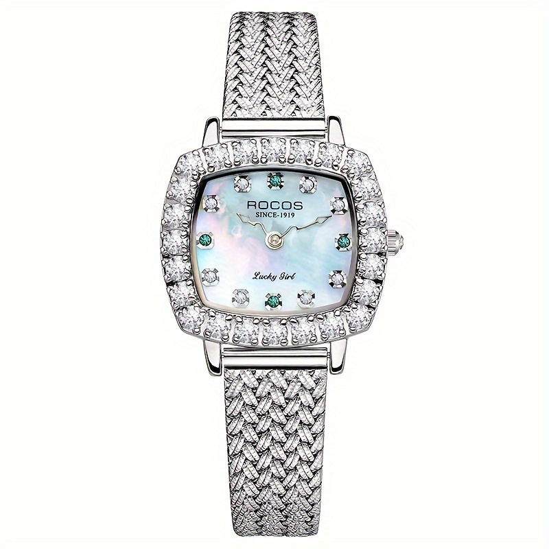 TEMU Square Simple Women's Watch White Stone Inlay Quartz Hands Colorful Dial Adjustable Silvery Steel Strap Gift For Women