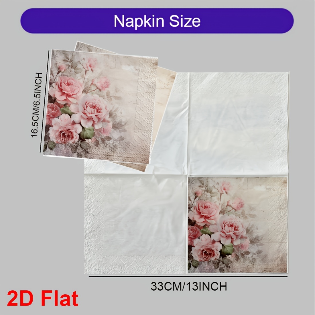 TEMU 20pcs 2d Flat Printed Napkins Elegant Pink Rose Floral Disposable Napkins, Soft Aesthetic Paper For Wedding, & Elegant Household Decor, 2d Flat