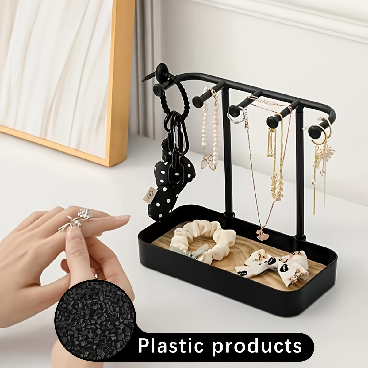 TEMU 1pc Practical Shelf Rack Jewelry Display Rack, Desktop For Hanging Earrings, Necklaces, Rings, Keychains, Headwear, Hair Bands, Tray Jewelry Rack, Key Holder