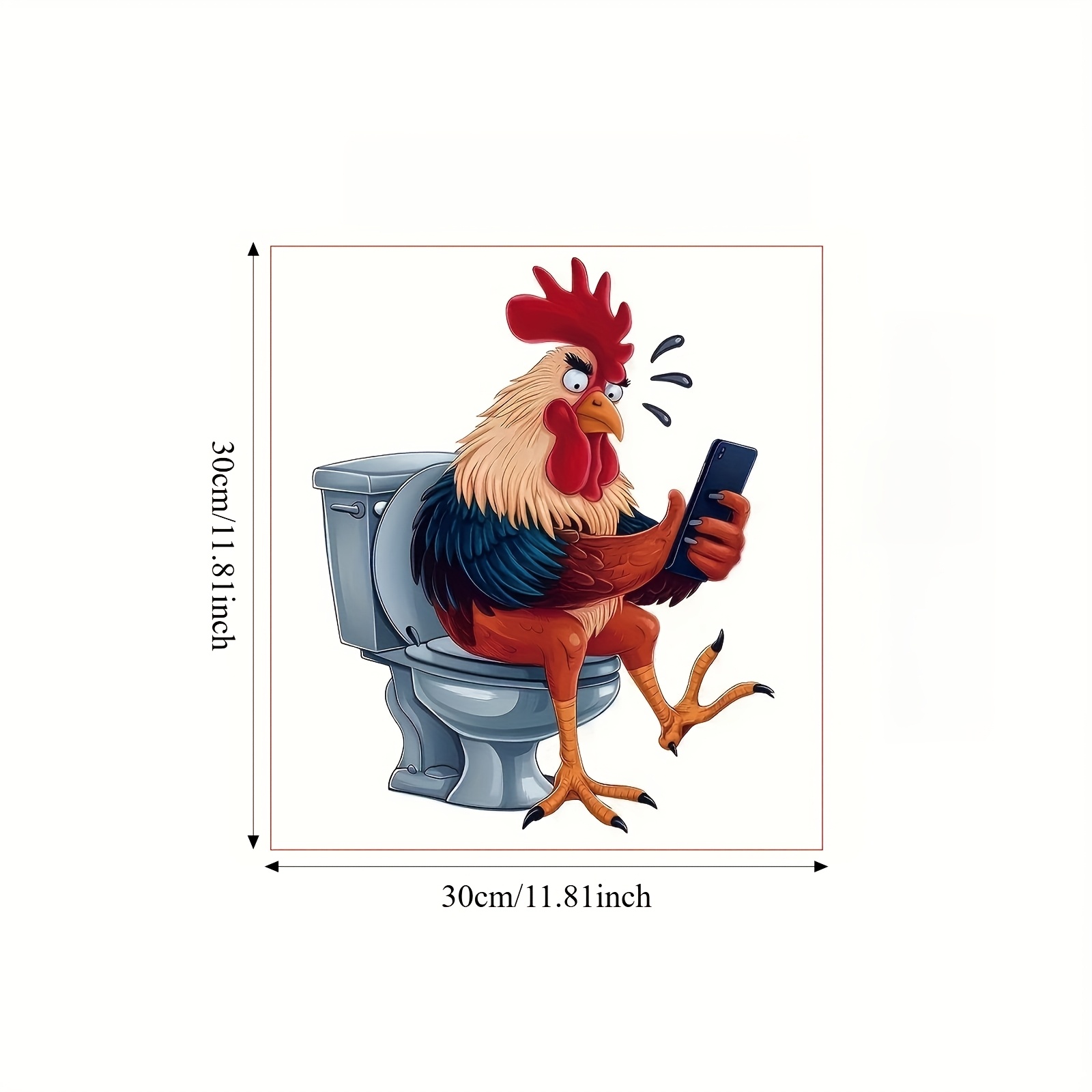 Fun Rooster Play Phone Toilet Lid Decals - Self-adhesive, Reusable Toilet Wall Stickers, Fridge Stickers