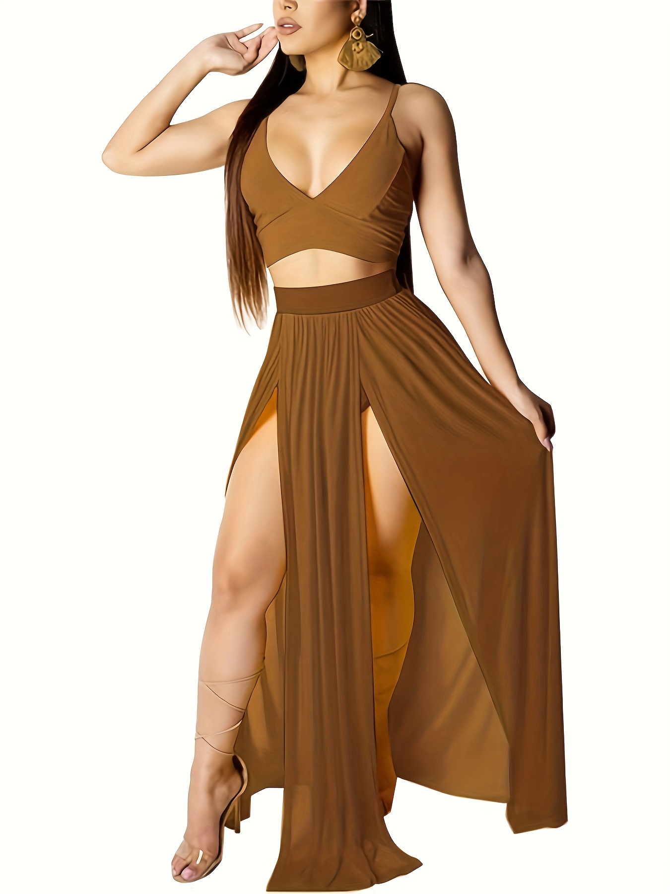 women 2 piece outfits dress chiffon strap deep v neck - Temu