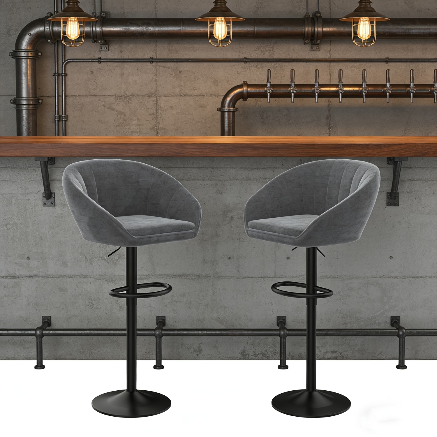 Image of Stools Set Of 2, Adjustable Swivel Counter Height Stools With Backrest, Black Metal Chairs For Kitchen Island