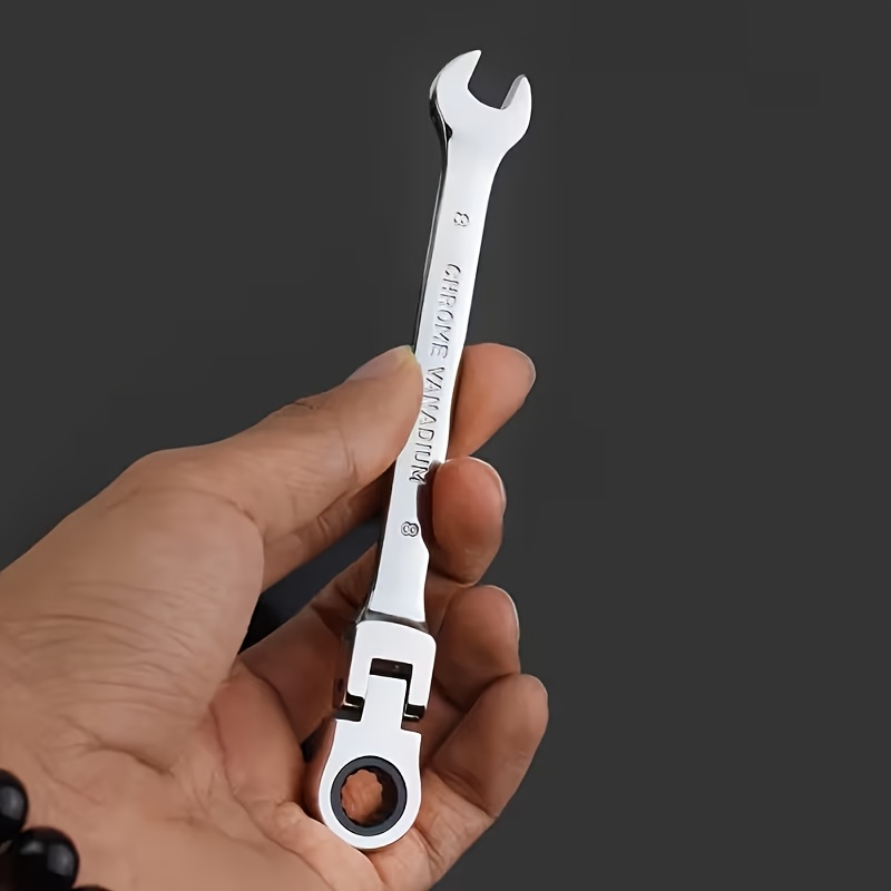 TEMU 8mm-21mm Flexible Head Ratchet Wrench, Metric Size, Chrome Vanadium Steel Construction, 72-tooth Ratchet Mechanism For Easy Rotation, Open End