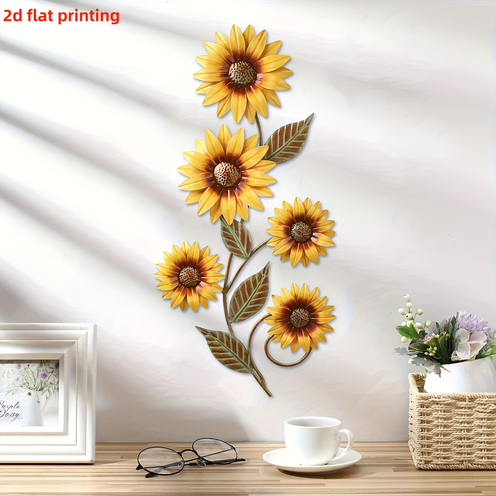 2D Flat - [2D Flat] A Stunning Two-Piece Acrylic Sunflower Wall Decor Set Designed for Outdoor Use, Featuring Vibrant Anti-Corrosive Silhouette Art Ideal for Fences And Garden Patios. an Excellent Gift Choice for Mother'S Day, Thanksgiving