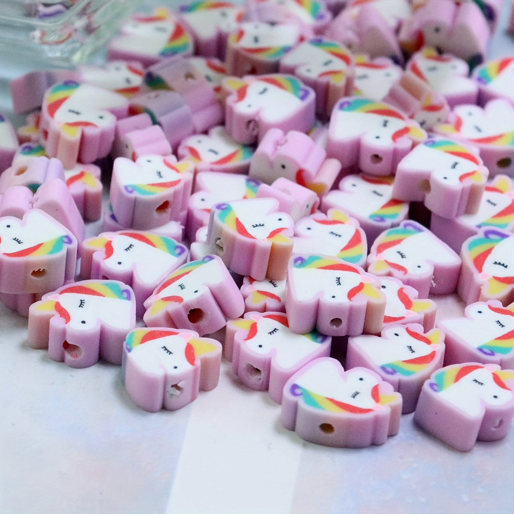 

50pcs Colorful Unicorn Pattern Polymer Clay Spacer Beads For Jewelry Making, Diy Bracelet Necklace