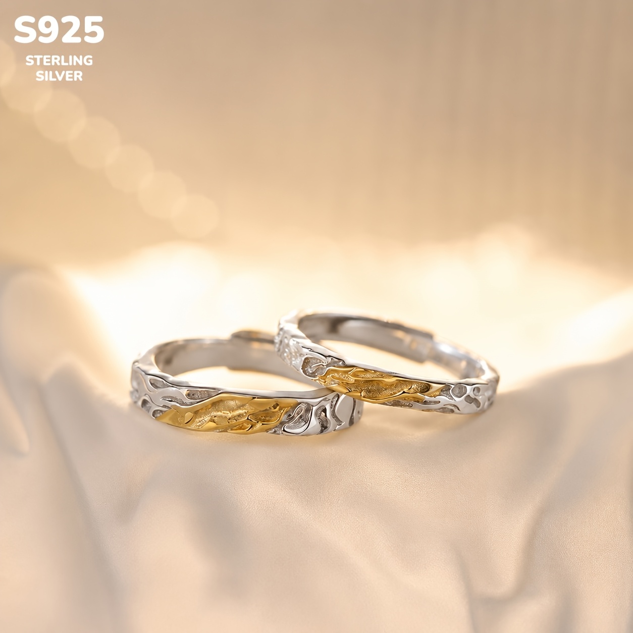 Image of 1 Pair Of S925 925 Silver Exquisite Light Luxury Sunshine Styling Men's And Adjustable Couple Rings Wedding Banquet Party Wear About 7.5 Grams