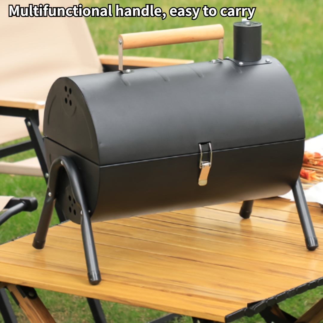 1pc Portable Charcoal Grill - Compact Outdoor Tabletop BBQ with Dual-Sided Grilling Rack, Sturdy Construction for Stew/Roast/Fry, Easy Storage, Ideal for Beach, RV Travel, Garden Parties, Valentine's Day - Black & White