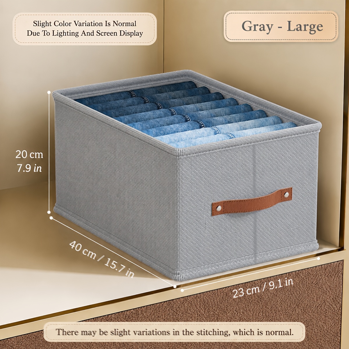 TEMU 1pc Modern Oxford Fabric Storage Box With Upgraded Leather Handle, Rectangular, Multipurpose, Clothes Organizer For Home - Perfect For Seasonal