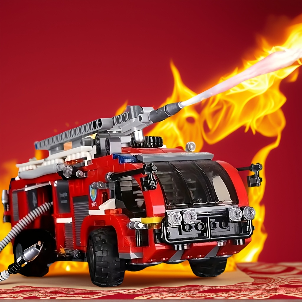 Red Fire Truck Building Block Model, Medium Difficulty