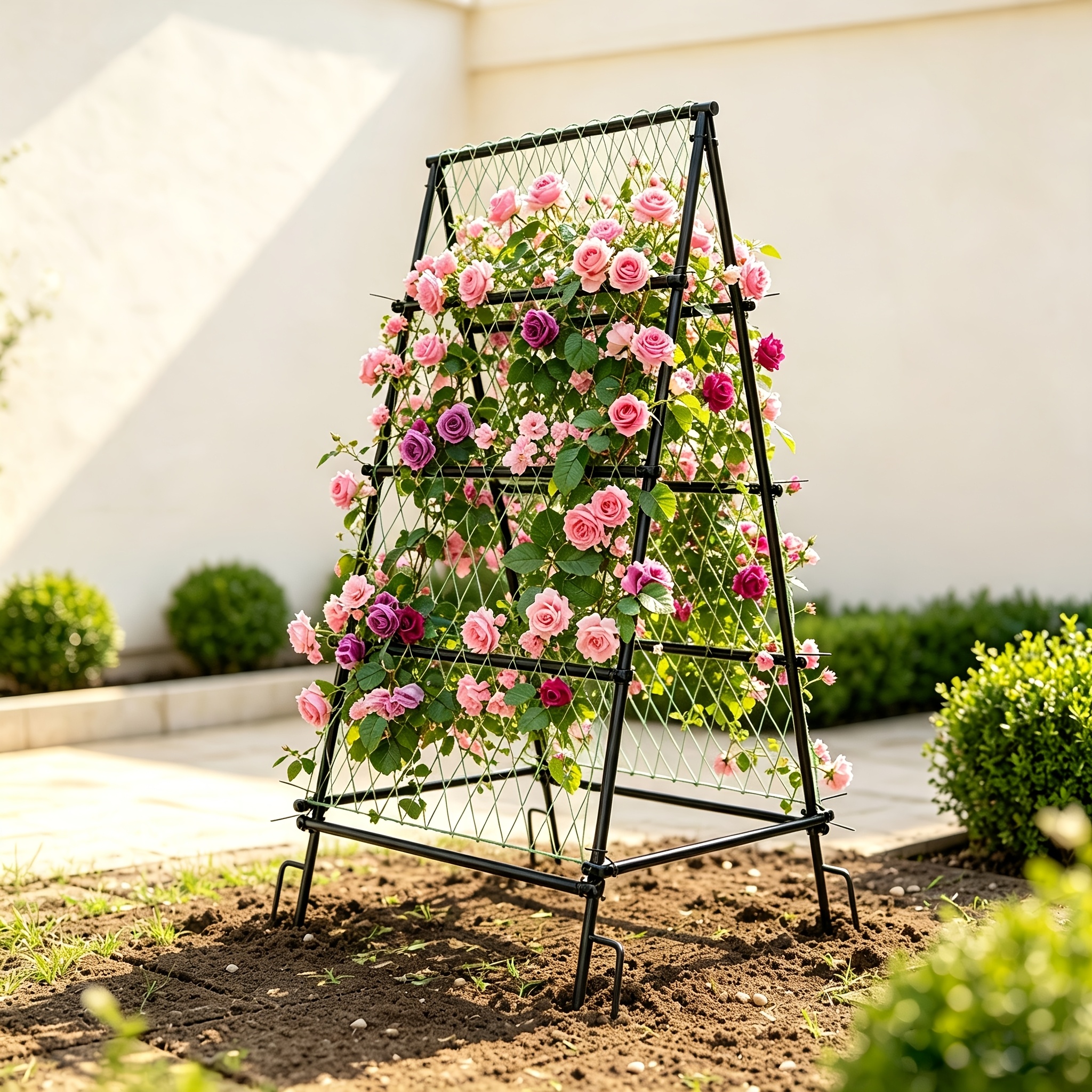 176cm Tall Garden Trellises For Rose Climbing Plants Outdoor, Cucumber Trellis Grape Trellis Metal Vine Plants Support With Netting For Flower Vegetable Tomato, Outdoor Light Strip Winding