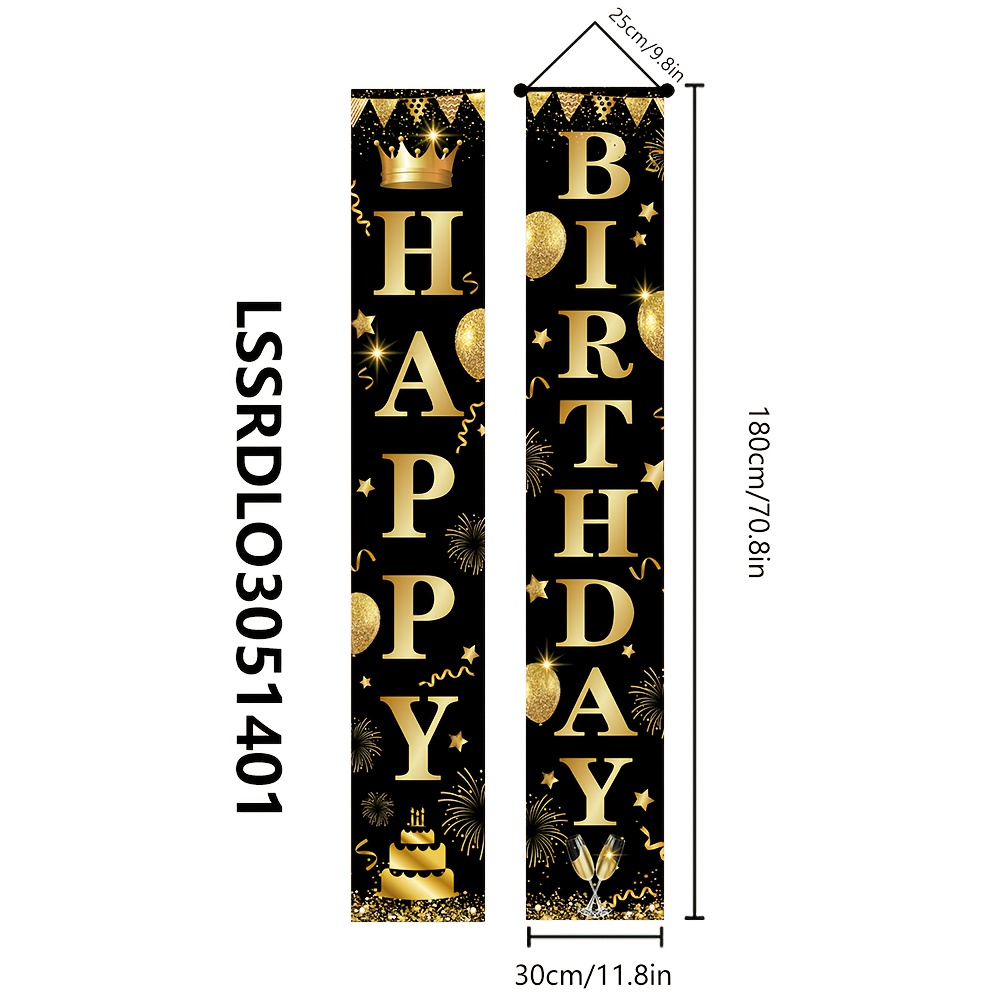 Image of 1pc Elegant Black & Golden "happy Birthday" Polyester Banner, 70.8in X 11.8in - No Electricity Needed, Perfect For Indoor/outdoor Birthday Party Decorations, Birthday Party Decorations