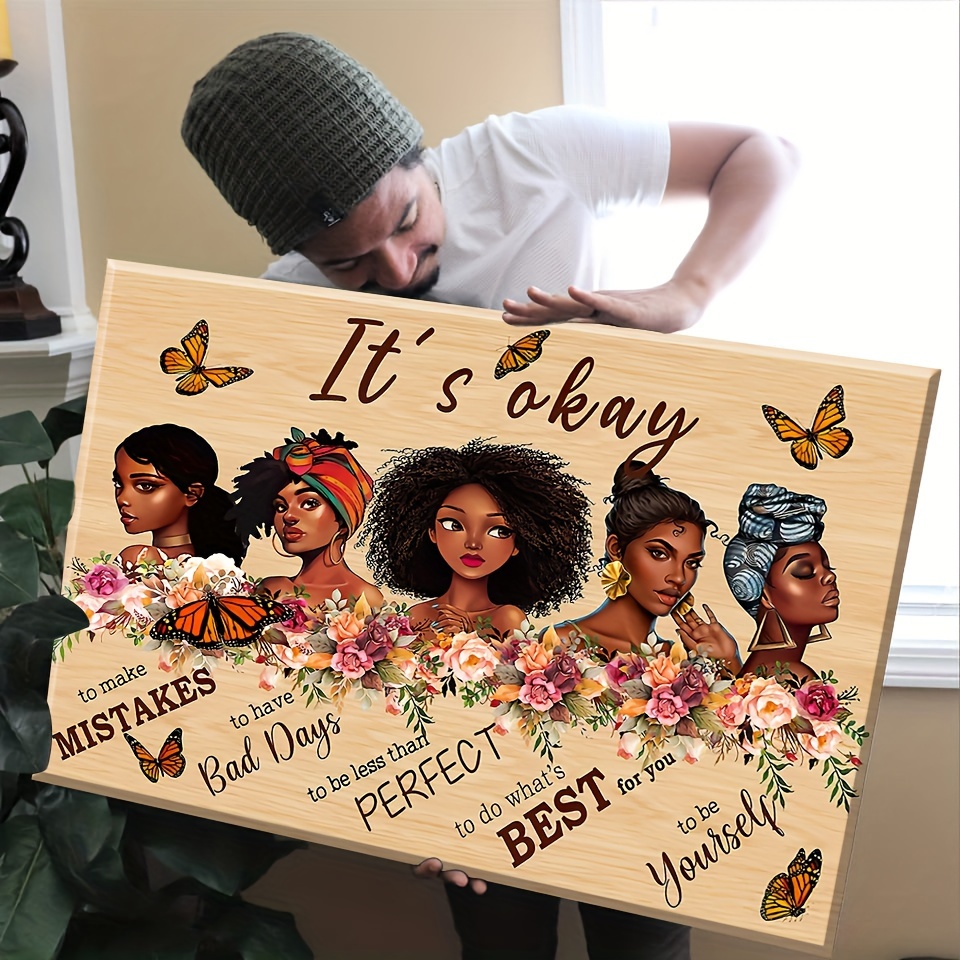 

1pc, African American Girls Wall Art - Motivational Quotes With Flowers And Butterfly - Perfect For Bedroom, Bathroom, And Living Room - Ready To Hang