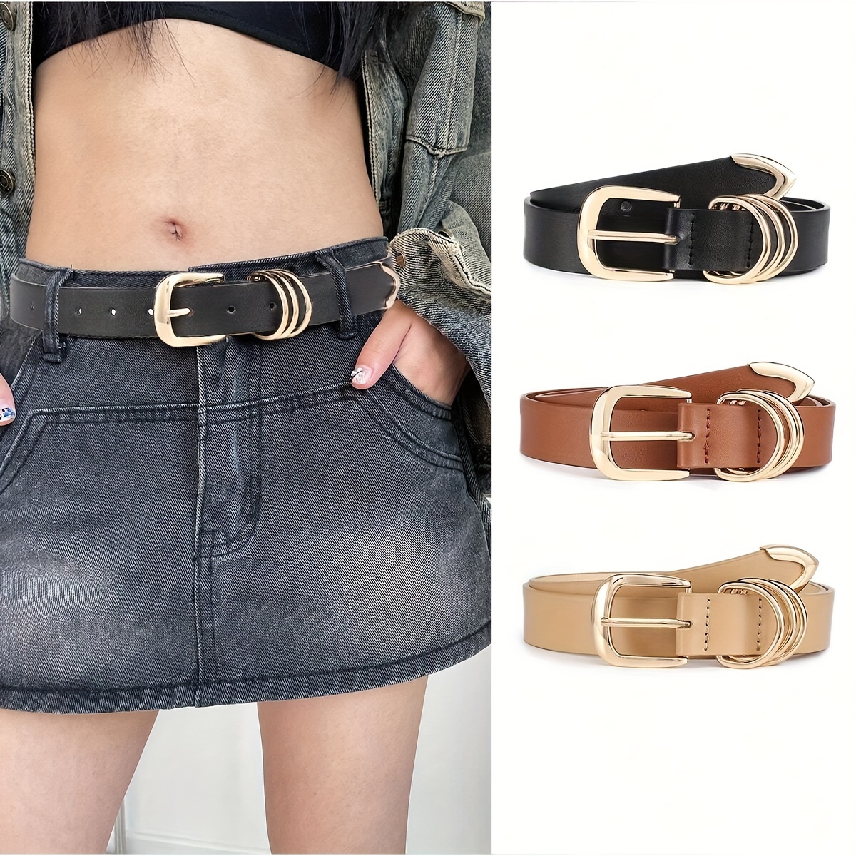 Fashion Leather Belt Women Metal Square Pin Buckle Belts - Temu Canada
