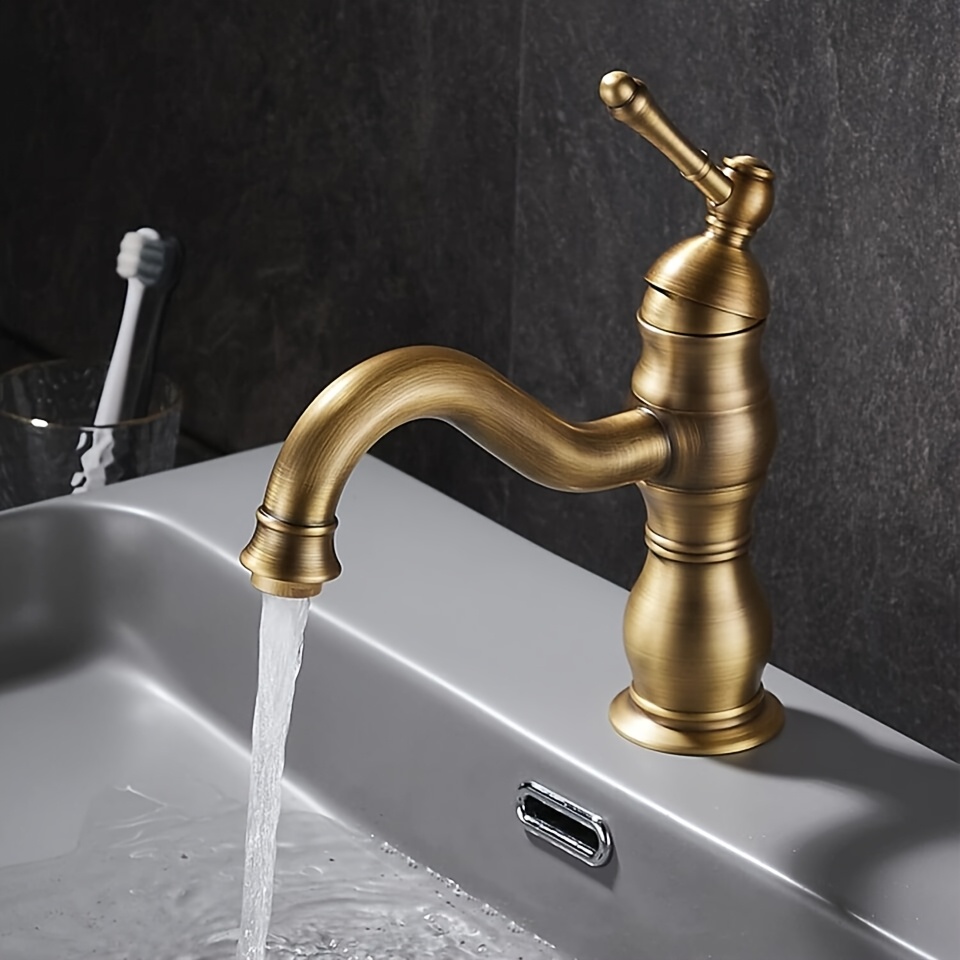Image of Bathroom Faucet, Antique Brass 360 Degree Swivel Sink Tap For Bathroom, Single Lever Mixer Tap Basin, Retro Washbasin Tap, Bathroom