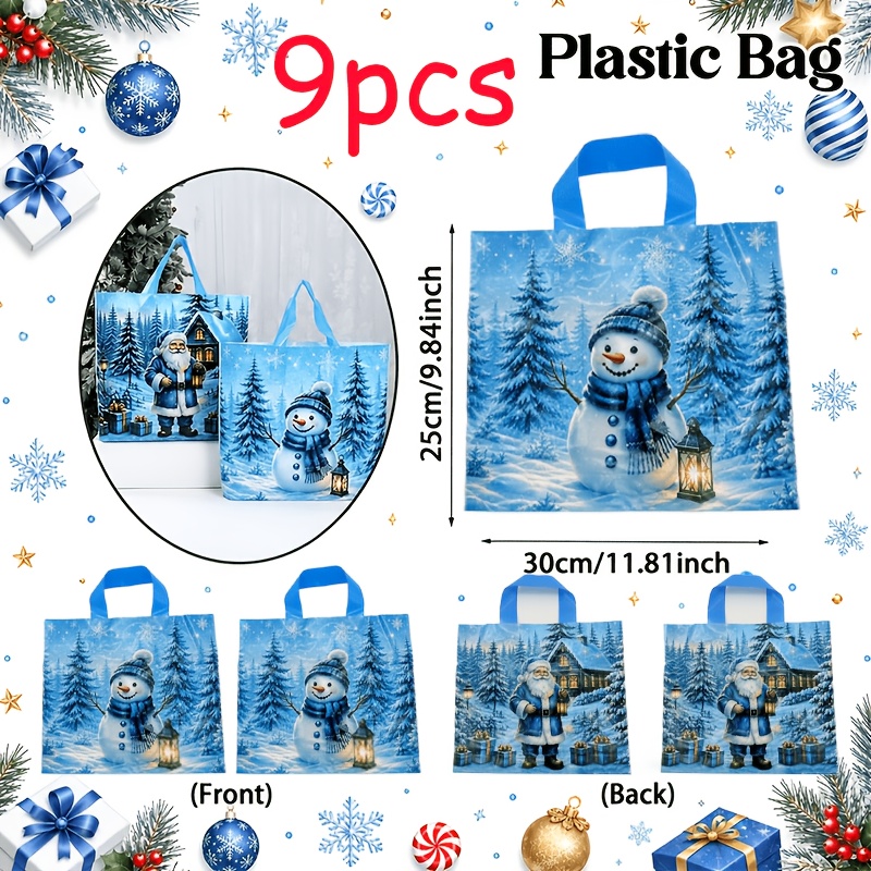 TEMU 9/4pcs Large Blue Christmas Handheld Gift Bags, 30cm X 25cm, For New Year & Christmas Party Decor, Party Supplies, Gift Packaging For Christmas,