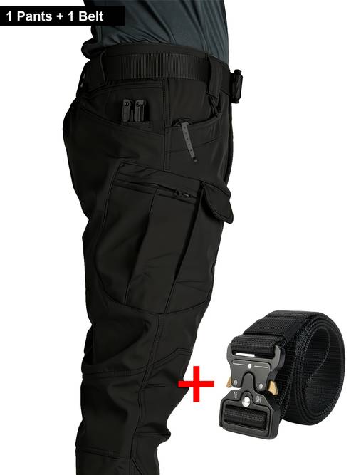 1 cargo pant for men 1 black belt multi pocket slightly stretchy composite fabric solid and breathable suitable for daily and outdoor activities designed for middle aged and elderly wear