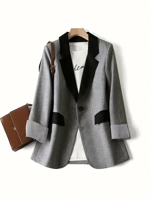 womens color block jacket stylish single layer casual suit with decorative pockets red everyday office wear or casual casual jacket modern casual jacket stylish color block