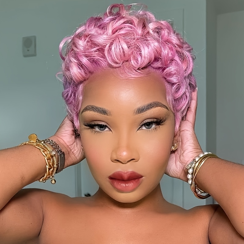 Stylish Short Pink Synthetic Wig With Curly Waves, Perfect For Women And Ideal For Halloween, Christmas Celebrations, And Music Festivals