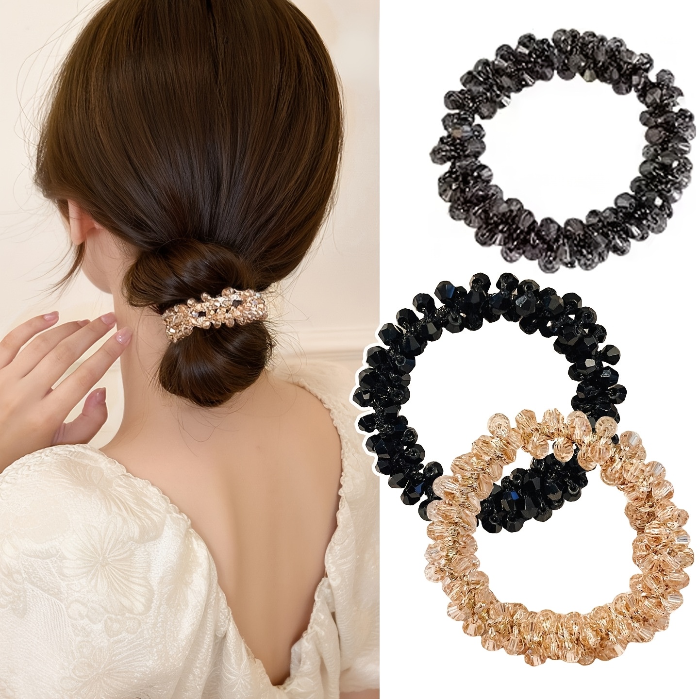E-shop 3er-Set luxuriöse Strass-Haargummis für Damen, die Eleganz und Glanz ausstrahlen, für Ausflüge und als Geschenk für Freunde zum Valentinstag