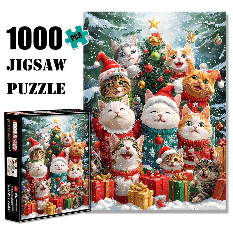 

1000pcs Christmas Cat Party - Large Puzzle Toy For Adults, Family Interactive Game, , Diy Decor, Holiday Gift