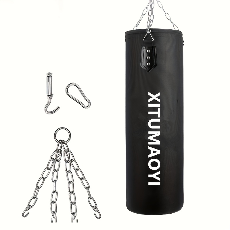 Image of 1pc Black Oxford Cloth Boxing Punching Bag, Taekwondo Training Equipment For Adults, Home Gym Hanging Sandbag With Metal Chains And Hooks