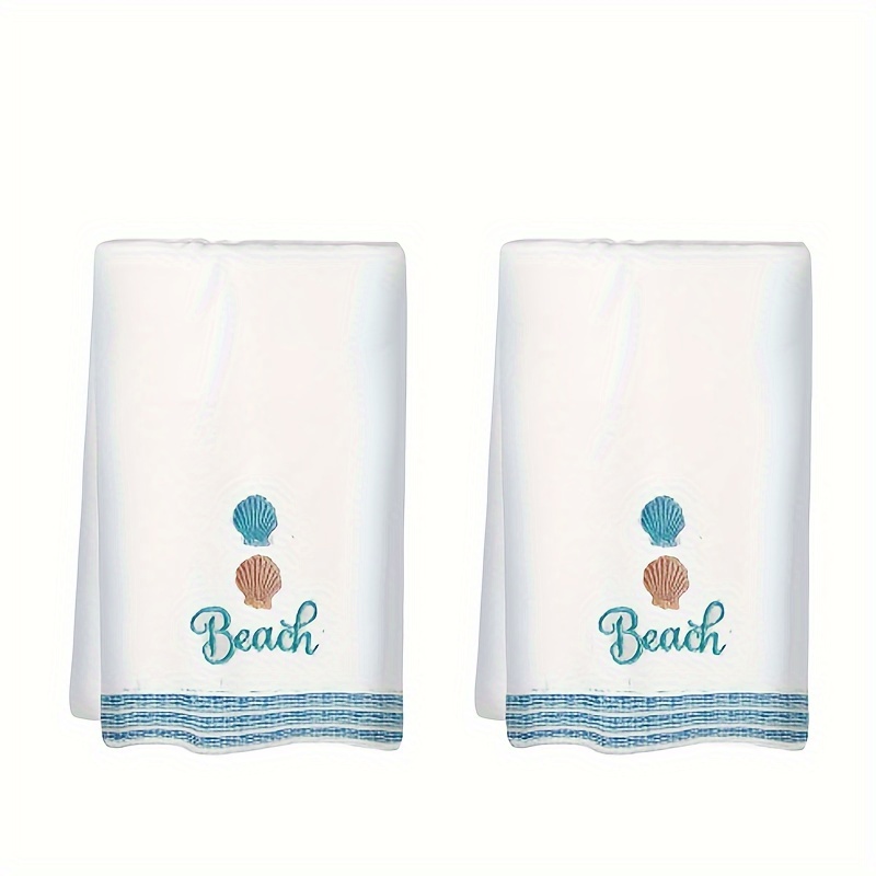 

2pcs Beach-themed Kitchen Towel Set - Vibrant Polyester Fabric, Machine Washable, Quick Drying, Absorbent, And For Home Decor, Restaurants, Holiday Parties, And Use