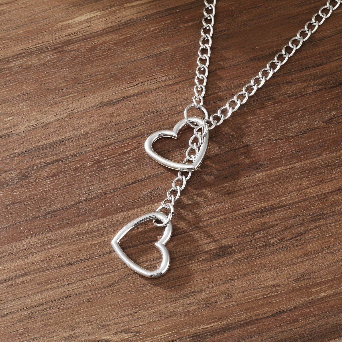 TEMU Retro Minimalist Fashion Chain-style Heart-shaped Pendant Daily Wear Festival Commemorative Collection Gift Exquisite Necklace