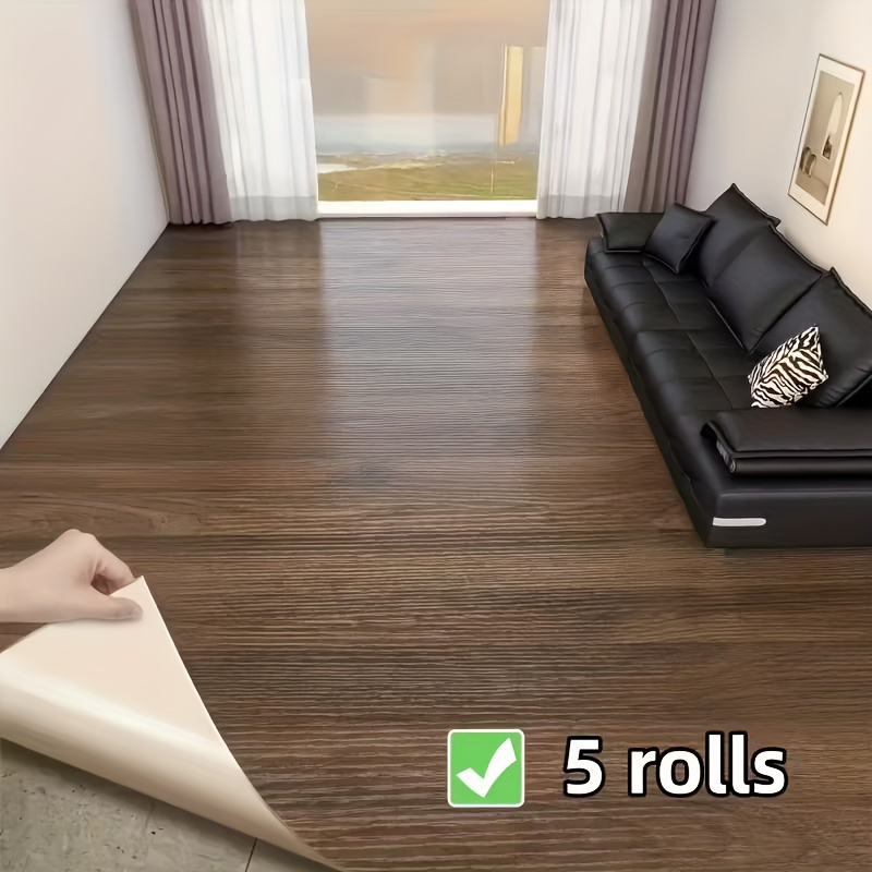 5 rolls of   self   floor wallpaper waterproof vinyl floor tiles realistic wood grain texture 15 75x 118 11 inches 40cm wide easy to peel and paste floors living room kitchen floors self   wallpaper
