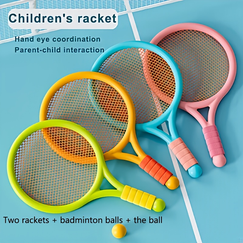1 conjunto de 4 peças     raquetes e um conjunto de bolas de badminton. raquetes de badminton para interior e exterior, jogos interativos para  , brinquedos educativos, bolas redondas em cores aleatórias vermelhas ou  . presentes ideais de aniversário, halloween e  