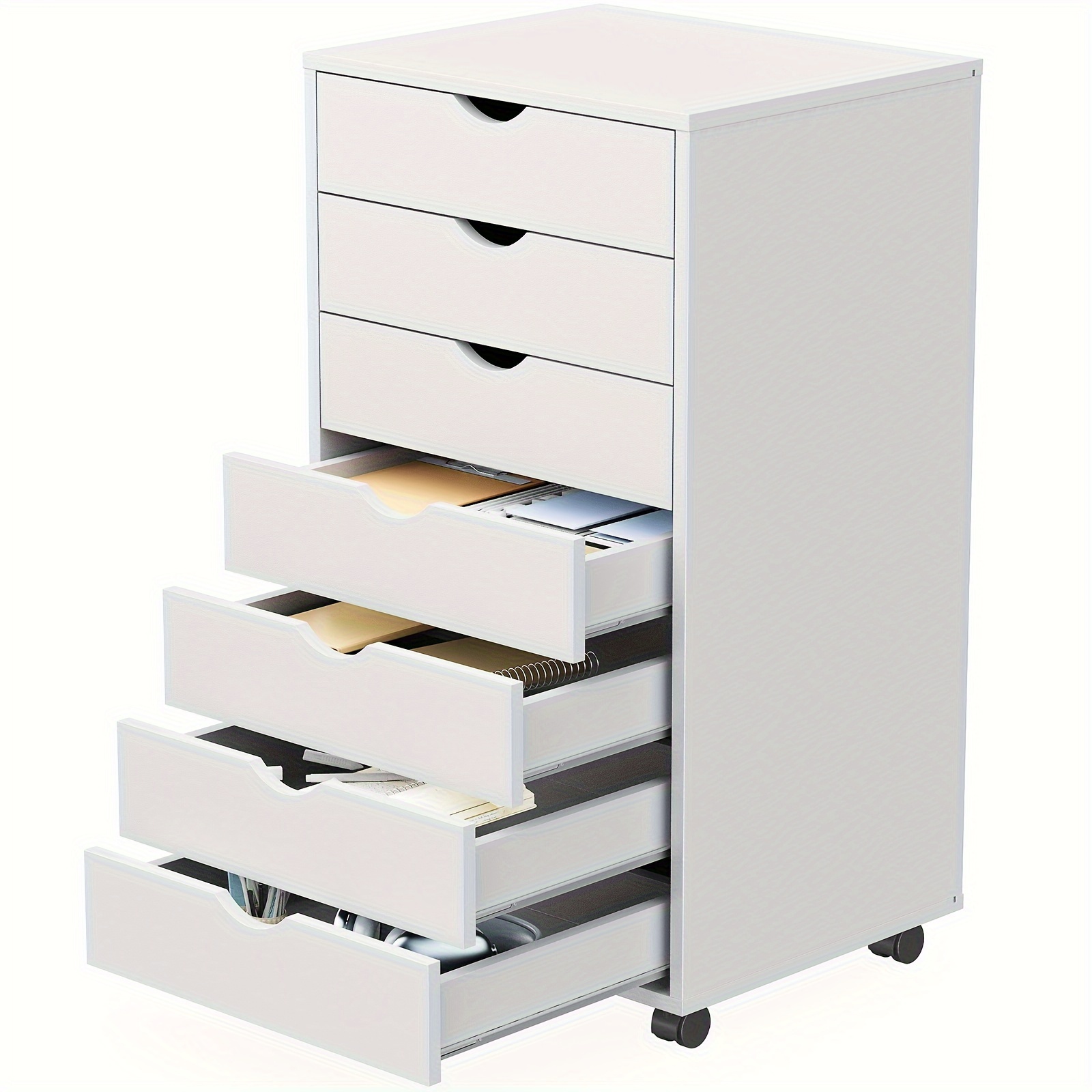 

7-drawer Mobile Wood File Cabinet With Locking Wheels - White Rolling Storage Dresser For Home, Office, And Small Businesses, Storage Cabinet