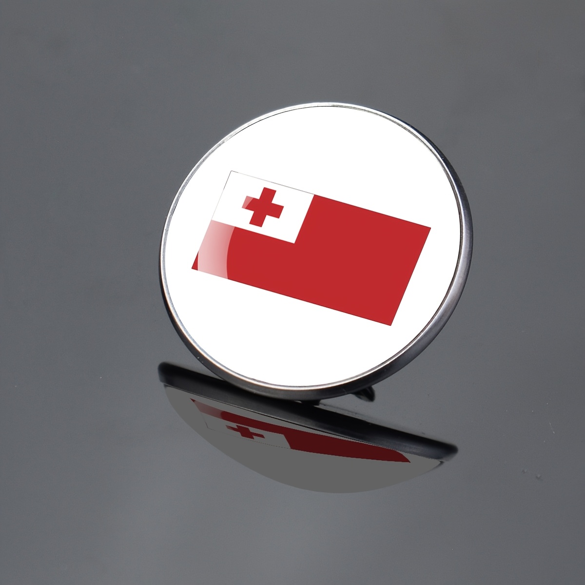 TEMU 1pc Flag Of Tonga Round Brooch National Emblem Pin Badge For Men Women Gift Accessory Fashion Jewelry Souvenir Wearable Decorative Pin