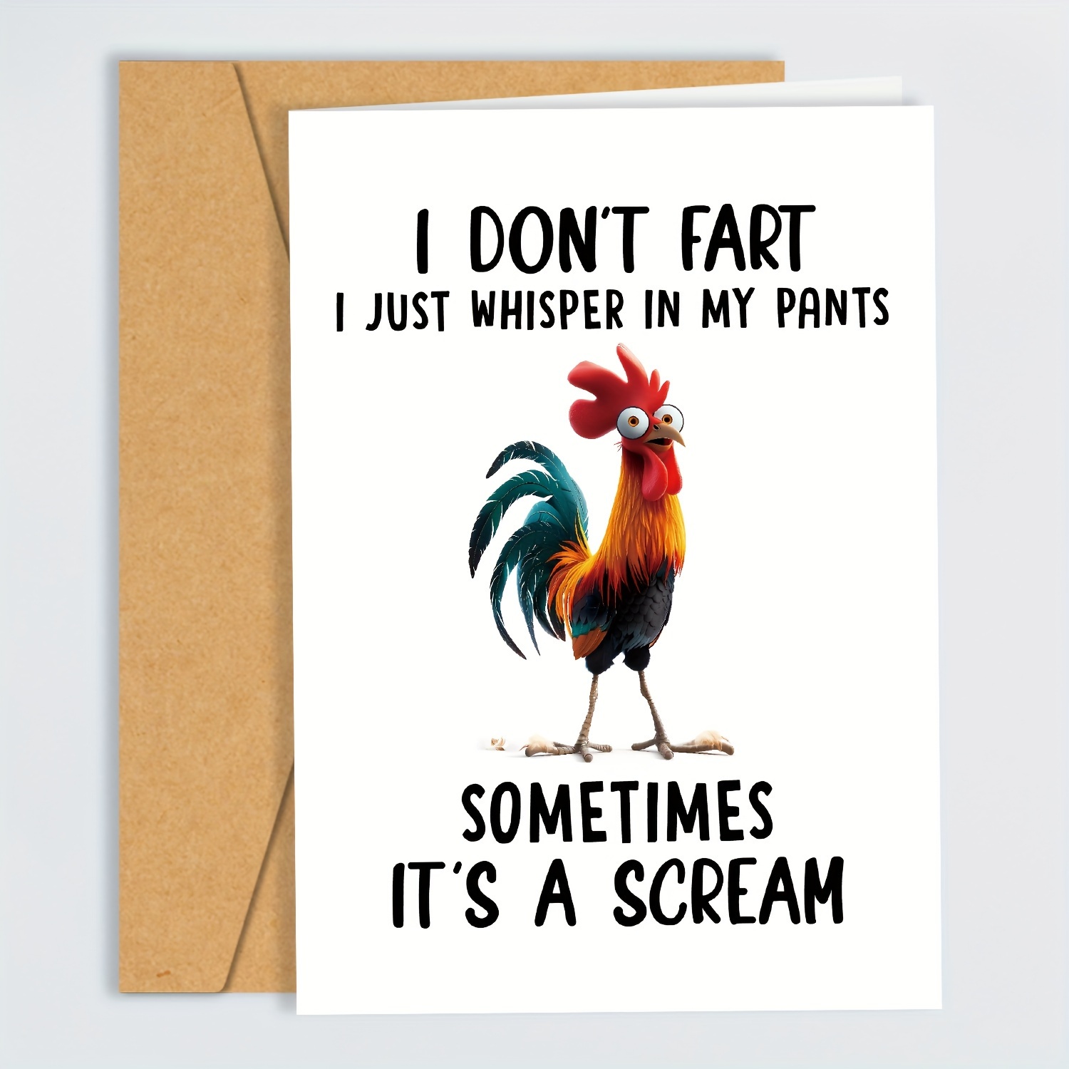 

1pc Humorous Chicken Rooster Birthday Card, "i Don't Fart - I Just Whisper In My Pants" - Any Occasion Greeting Card With Envelope For Anyone, English Language
