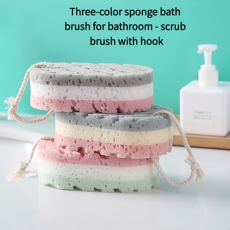 Three-Color Sponge Bath Brush with Hook for Household Use