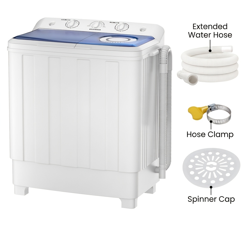 TEMU Machine à laver et essoreuse portables à double cuve de 30 lbs, laveuse compacte semi-automatique avec pompe de vidange intégrée et minuterie,