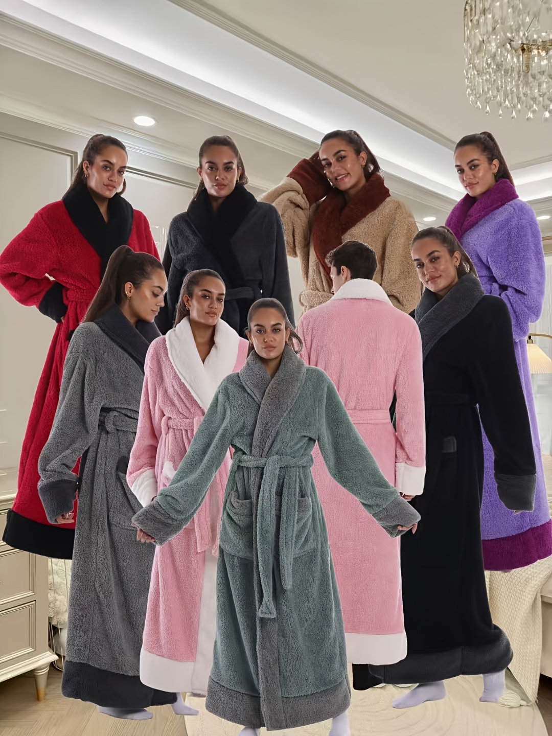 2025   plush bathrobe soft and  able   design large collar warm long sleeves convenient pockets adjustable waistband essential for   Product details 0