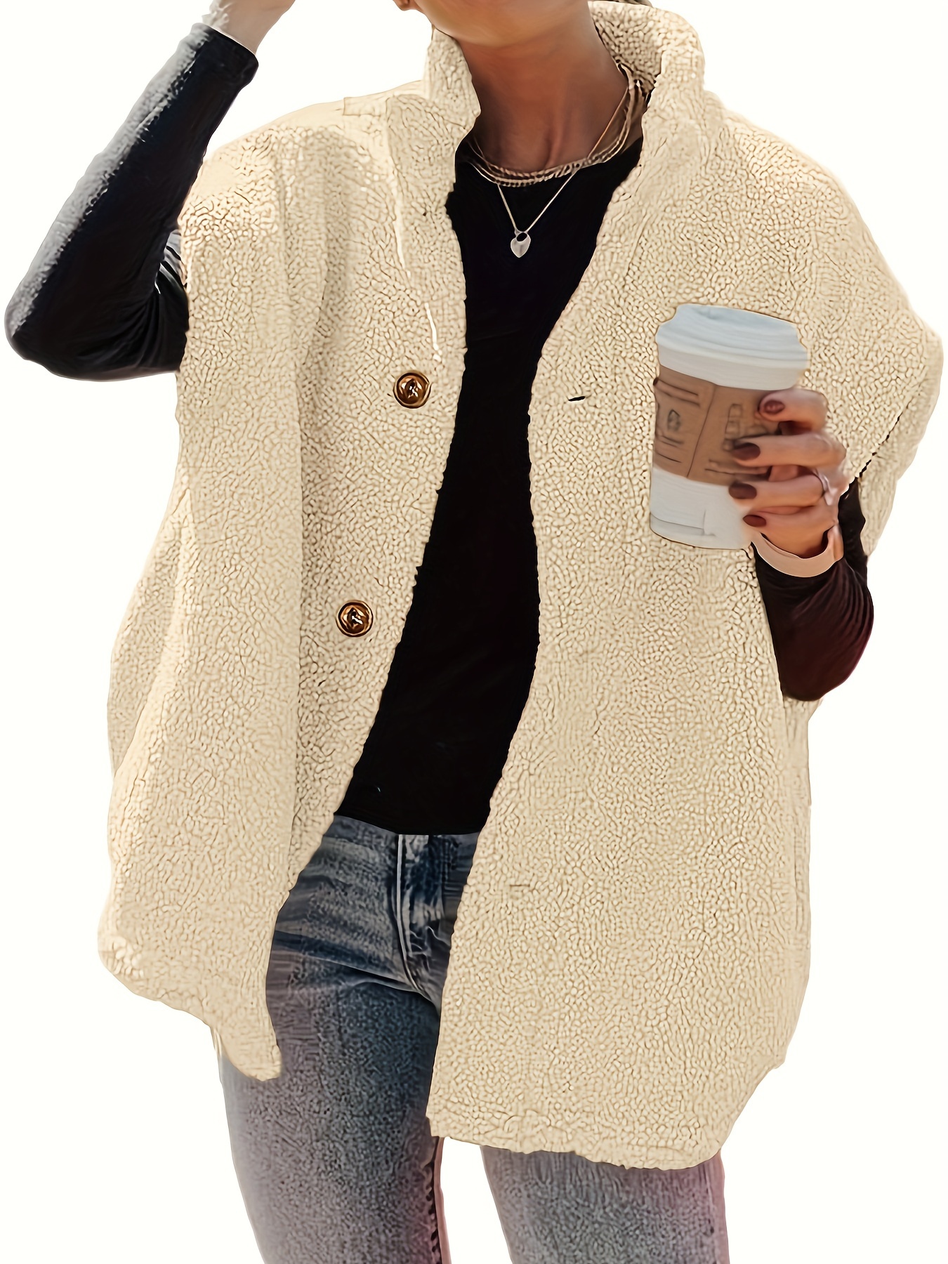 Plush Fleece Fleece Open Front Cardigan Women's Striped Leadmall