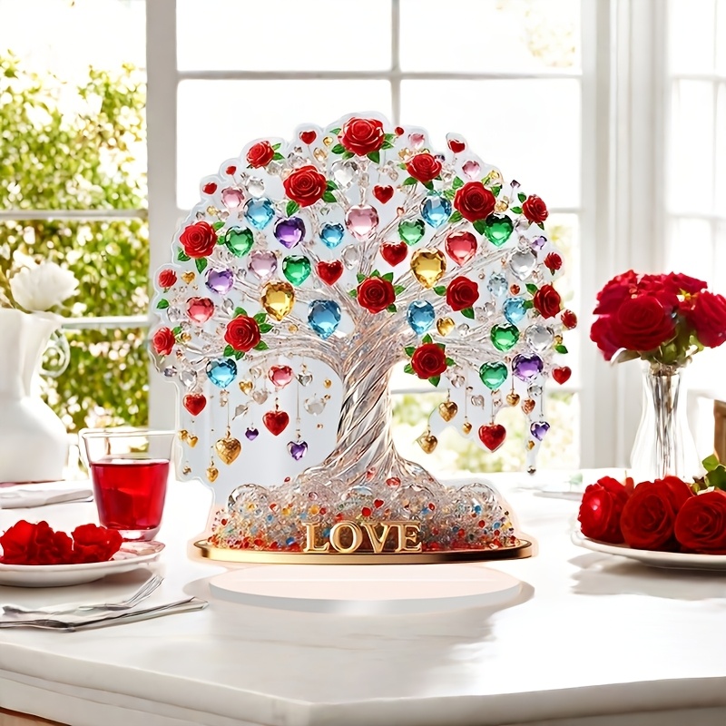

2d Flat, Elegant Bohemian Crystal Of Life Ornament - 2d Acrylic Desktop Decor With "love" Base, Ideal For Home & Valentine's Day Gift