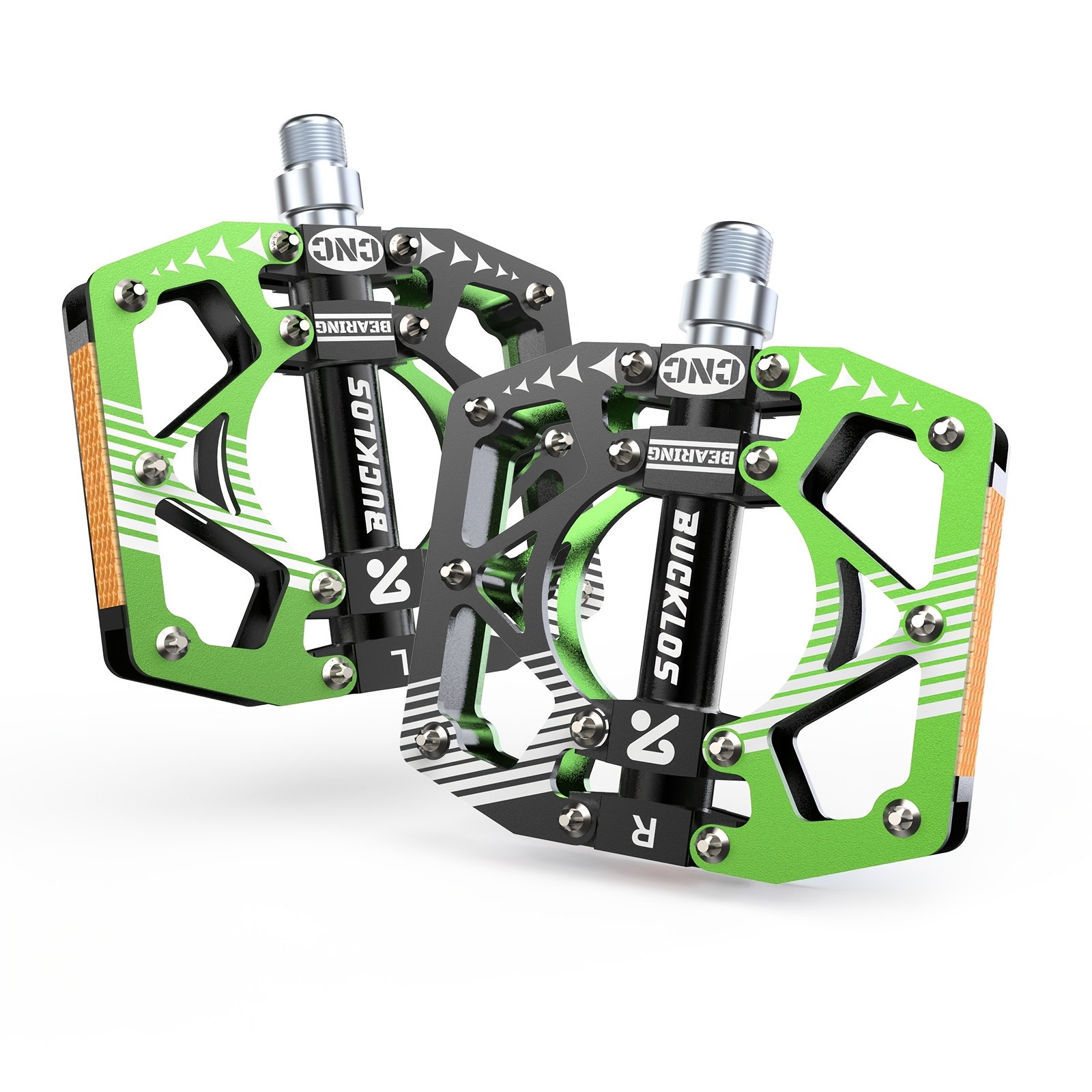 Image of Bucklos Mtb Bike Flat Pedals With Reflectors, Large Platform Mountain Non Slip Cnc Aluminum Alloy Bicycle Pedals Sealed Bearing 9/16" Adult