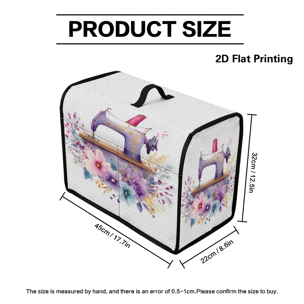 TEMU 1pc 2d Flat Vintage Sewing Machine Flower Wreath Theme Sewing Machine Cover Protector With Multi-pocket Storage And Handle, Fits Standard And