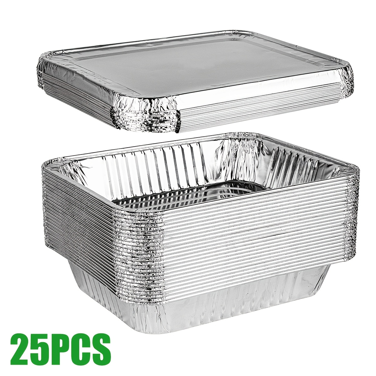 E-shop 50 Stück Einweg 32 x Halbe Größe Tiefes Dampfglätter Tafel Backformen (25 Stück Aluminiumfolienformen mit 25 Stück Deckeln) Kochgeschirr zum