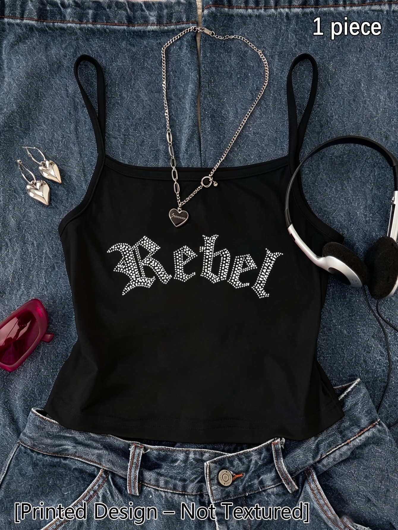 Artikelbild 1 stück neue trendige damen mini camisole kurze top - modische lustige retro individuelle   y2k   cool einfach kreativ   verspieltes buchstabenmuster druck design mode süß     vorgedrucktes statement: [druckdesign - keine textur]