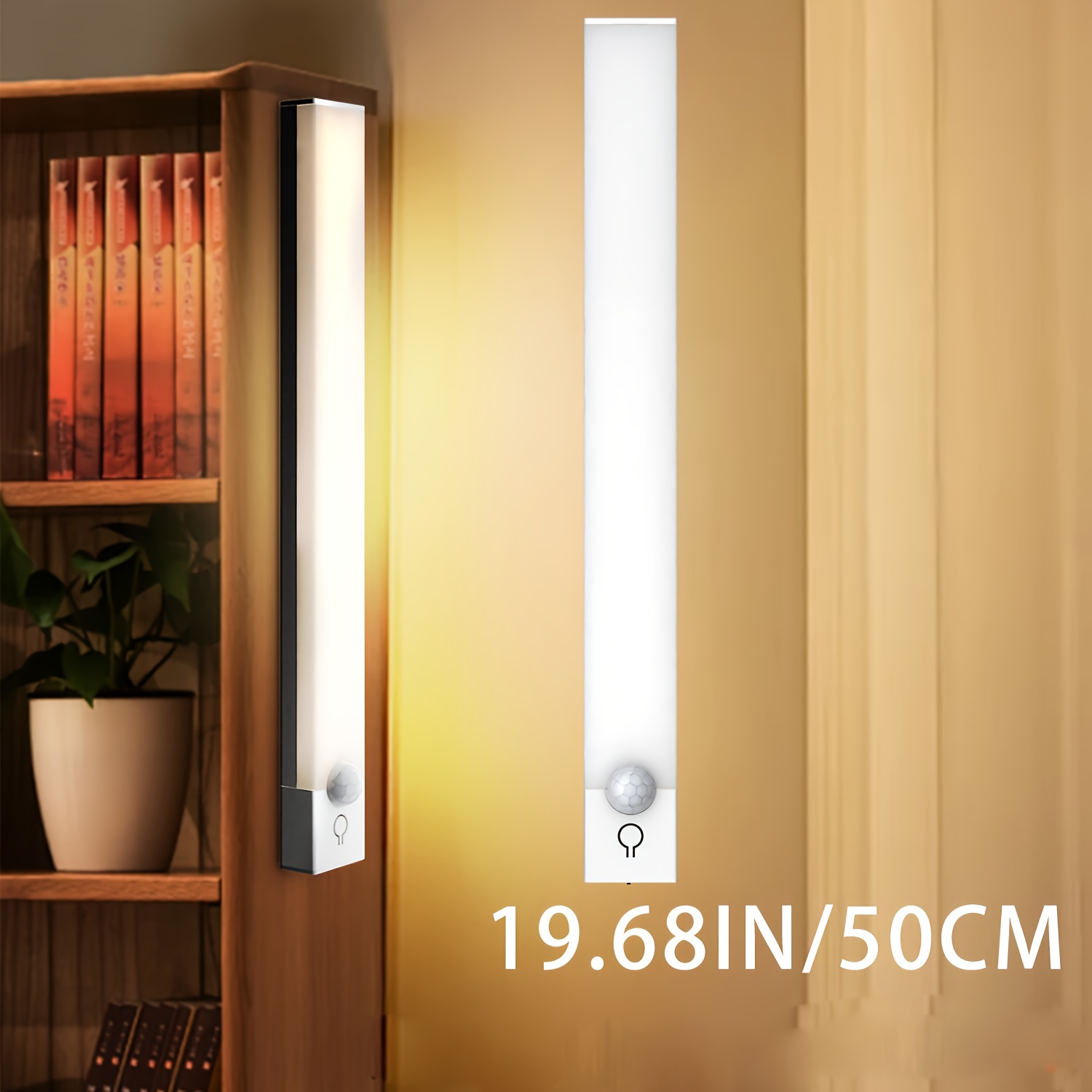 E-shop LED-Bewegungsmelder-Lampe: USB Typ-C wiederaufladbare LED-Magnetische Nachtlamme mit 3 Farbtemperaturen, stufenloser Dimmfunktion, 3-Klebehalter