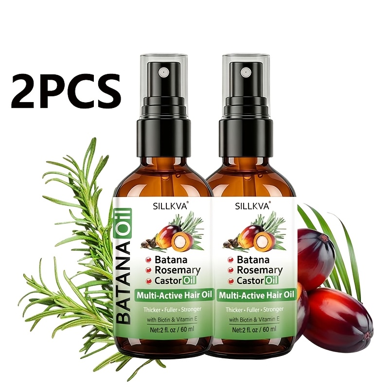 TEMU [2-pack] Sillkva 2.0oz Batana Rosemary & Castor Oil 3-in-1 Hair Oil Spray - Moisturizes Dry, Damaged Hair And Scalp. A Nourishing Hair Care From