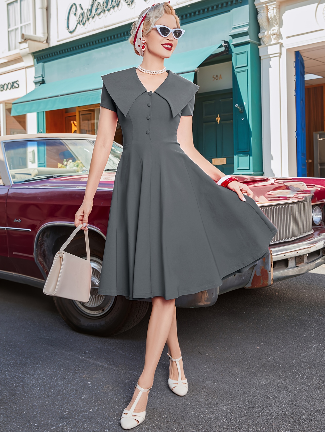 Vintage Jaren Jaren 20 Jurkje Zapaka Vrouwen 1920s Gatsby Jurk Blauwe  Abrikoos Ronde Hals, image size:800x1066