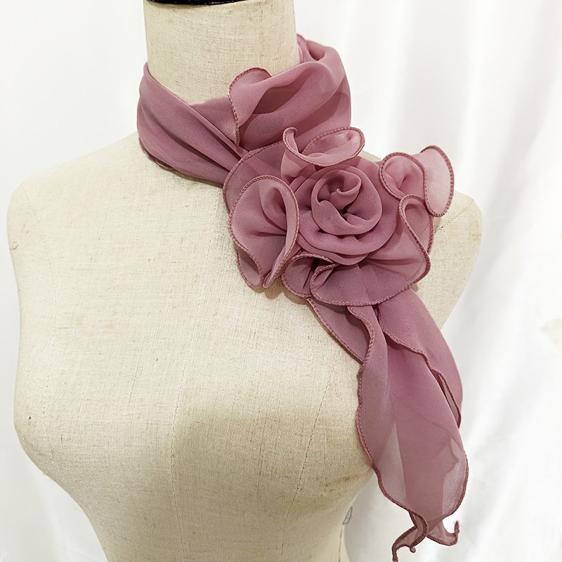 

Elegant Vintage Style Long Scarf For Women With Removable Large Rose Flower Accent, Solid Color Neck Wrap, Chic Accessory For Outfits