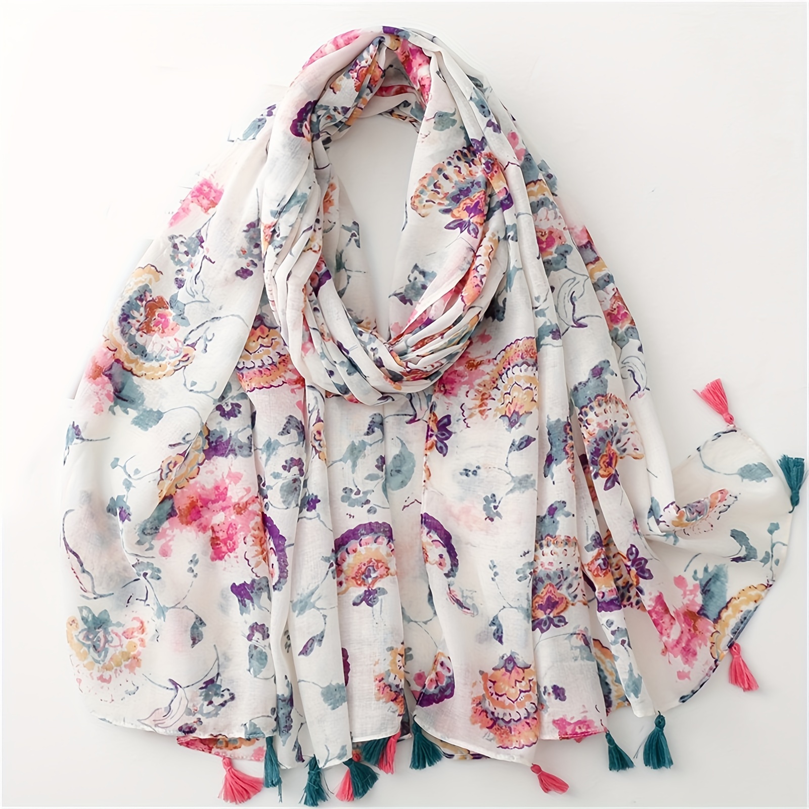 

Chic Floral Print Tassel Scarf - Lightweight, Windproof & Sun-protective Shawl For Women | Versatile Outdoor Wrap